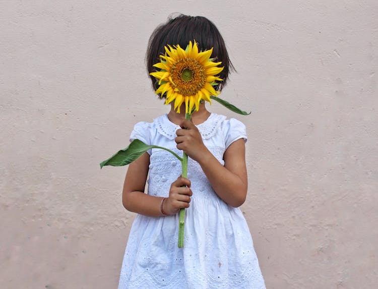 A Girl Covering Face With A Sunflower