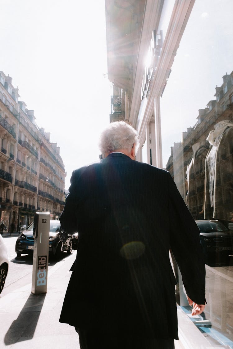 Back View Of A Man In A Suit Walking