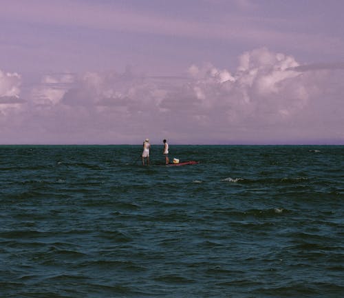 People Standing on a Paddleboard