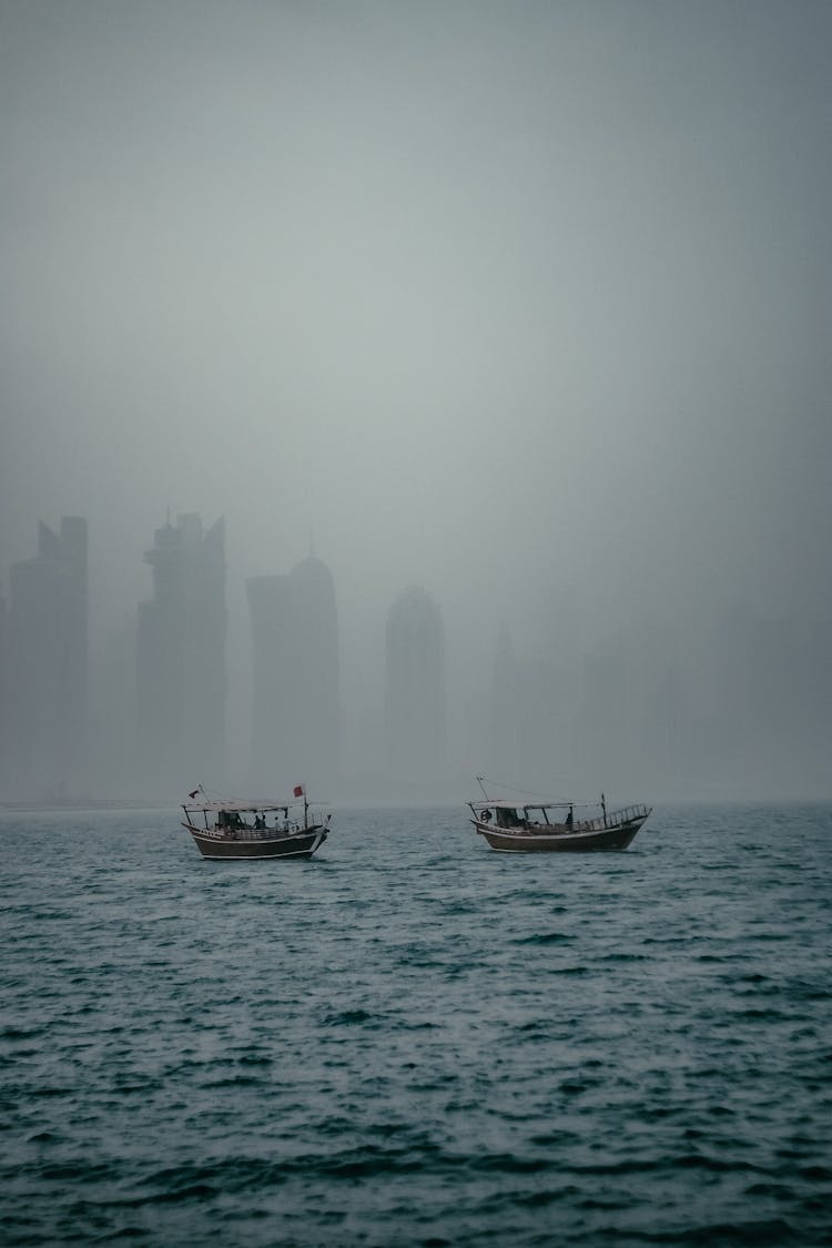 Foggy Dawn In Qatar On Persian Gulf