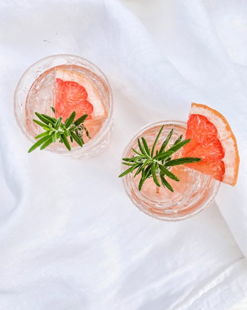 Top View of Cold Drinks with Fruit Slices