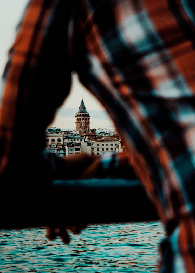 View On Galata Tower Under A Mans Arm