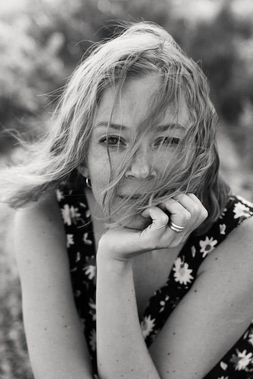 Blonde Woman in Floral Dress