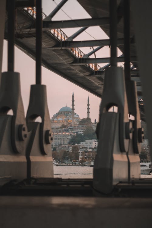 Free View of Suleymaniye Mosque under a Bridge Stock Photo