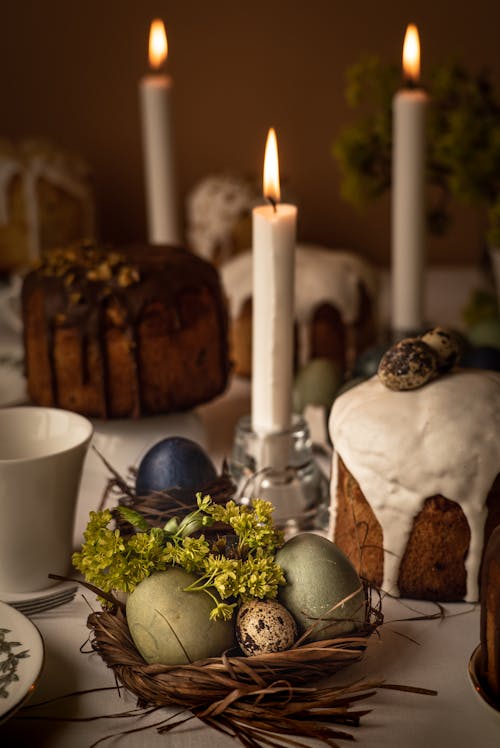 Easter Table Set with Burning Candles 