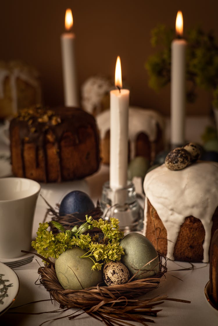 Easter Table Set With Burning Candles 