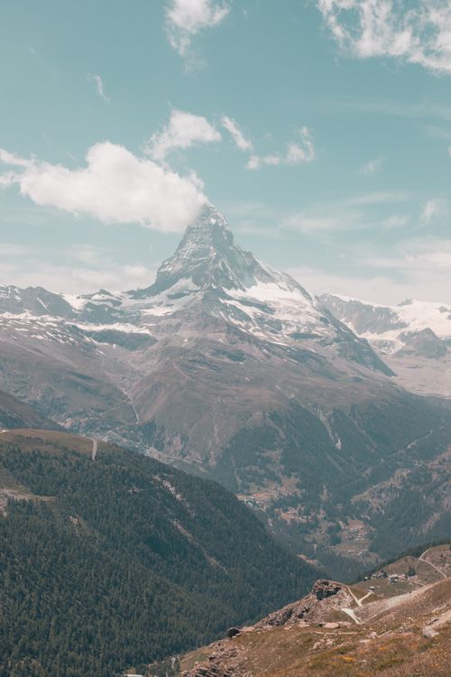 Free Breathtaking view of the Matterhorn in Zermatt, Switzerland, under a clear sky. Perfect for nature lovers. Stock Photo