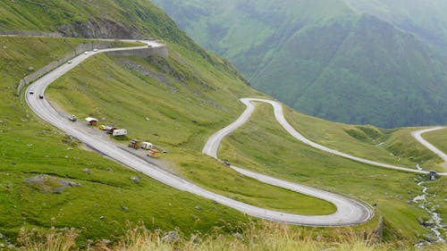 View of a Winding Road in Green Mountains 