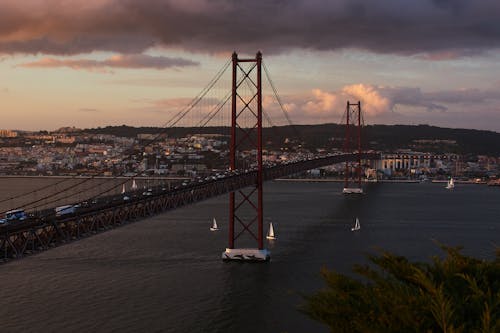 Red Bridge over Body of Water