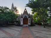 Charming facade of St. Francis of Assisi Church in lush Alappuzha, Kerala.