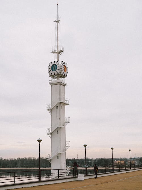 Concrete Clock Tower  in Yaroslavl River Station in Oblast Russia