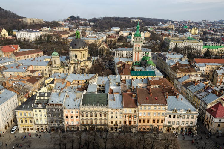 Old Buildings Rooftops On City Square