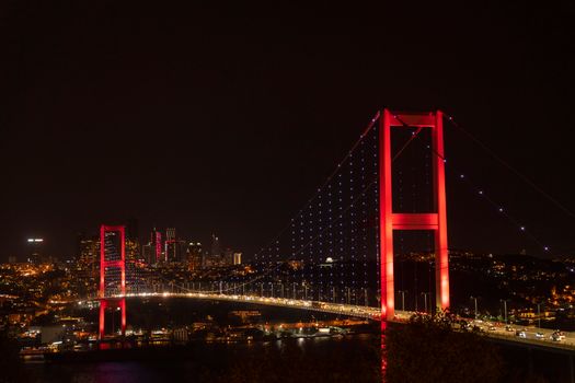 View of the 15th of July Martyr's Bridge in Istanbul  at Night