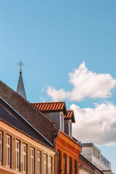 Beautiful view of Grenaa, Denmark's charming architecture under a clear blue sky.