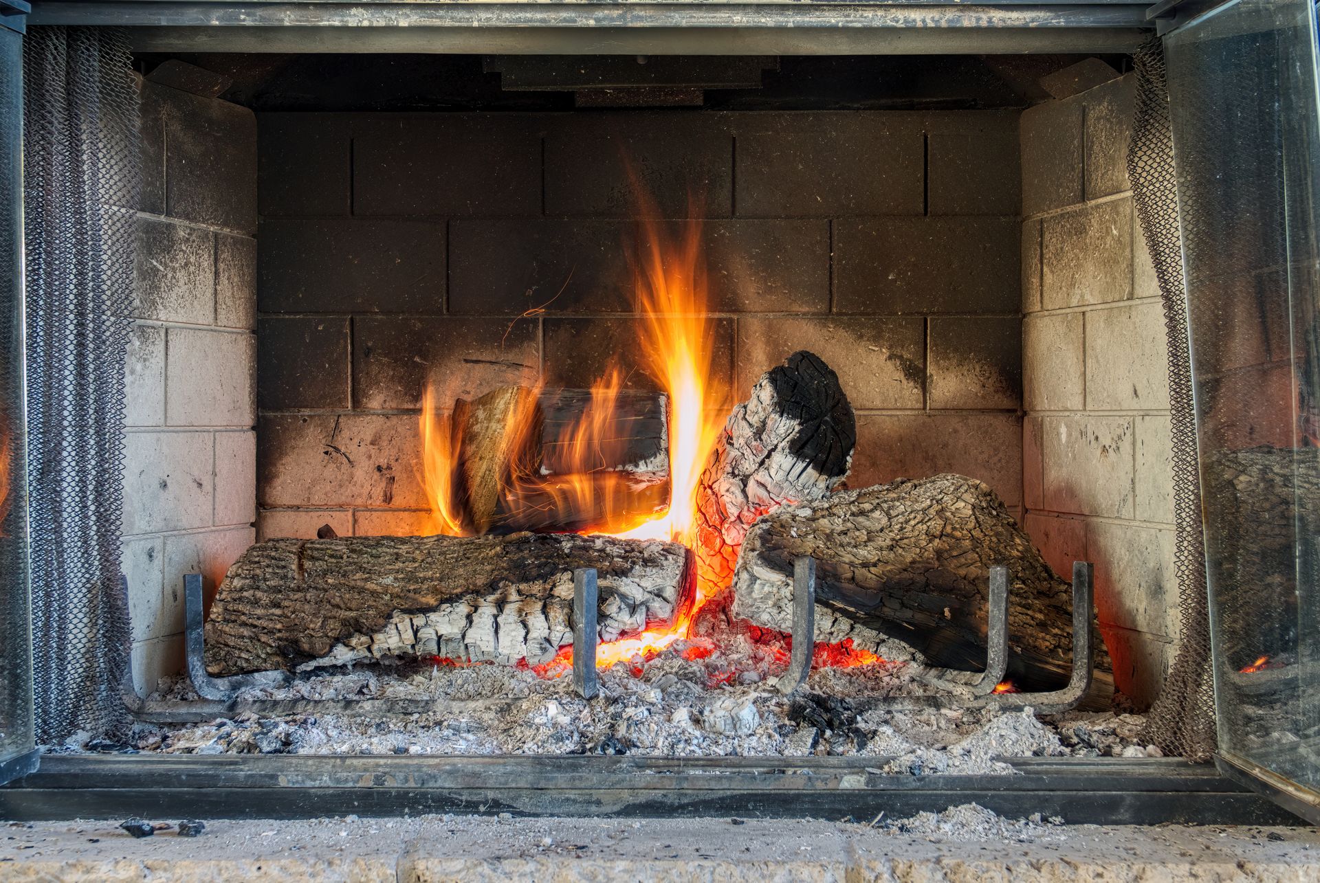 Burning Fire Wood in a Fireplace