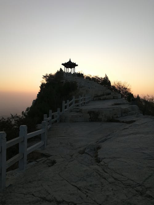 Pagoda on Hill on Seashore on Sunset