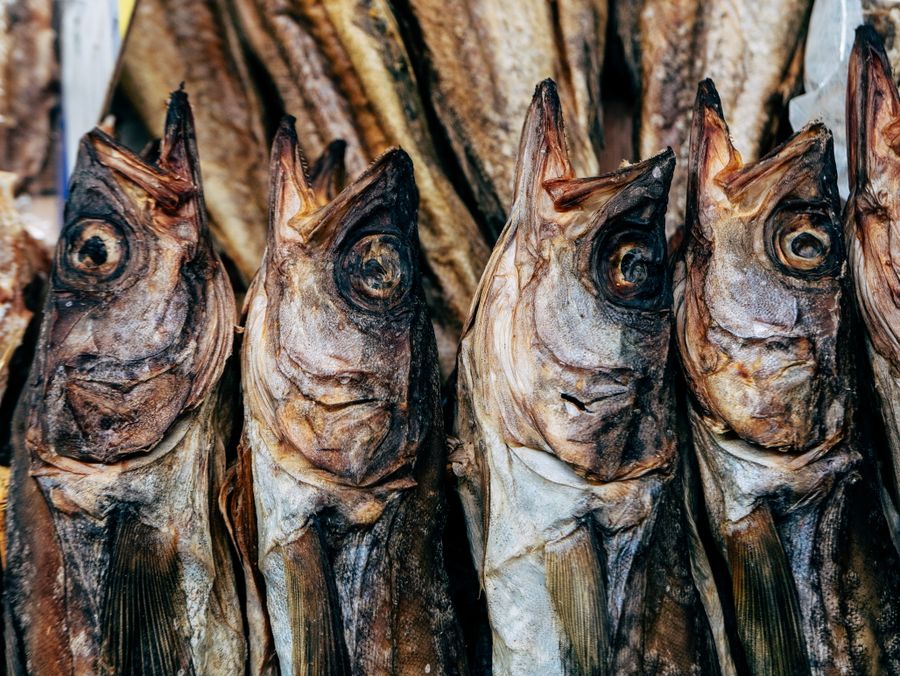 Salted bacalhau (cod) at a market