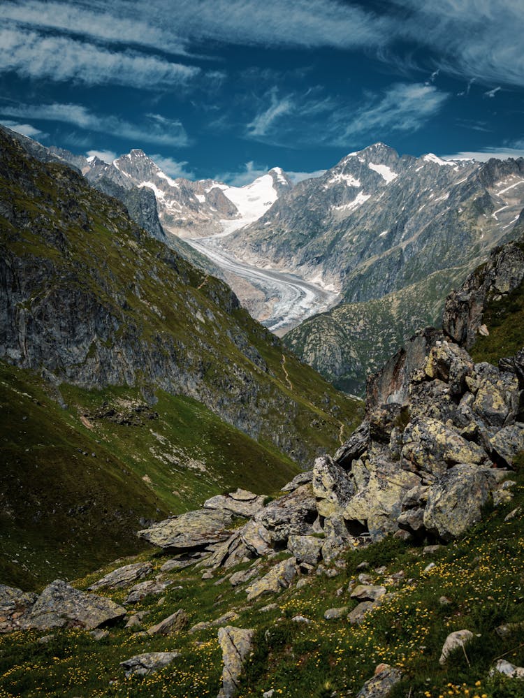 Alpine Valley In Mountains