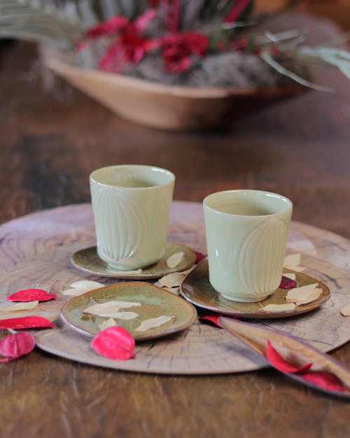 Tea Cups Decorated with Flower Petals