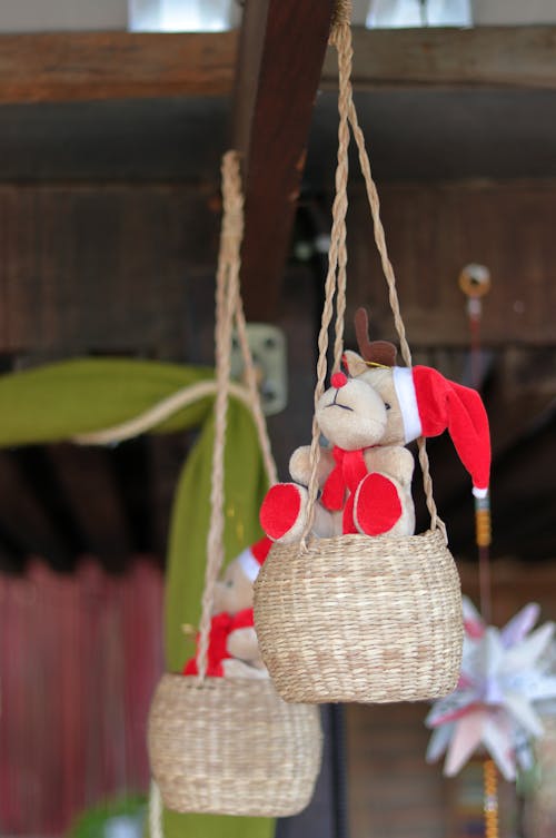 Stuff Toy on a Hanging Woven Basket