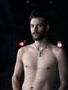 Topless Man With Blue Round Pendant Necklace