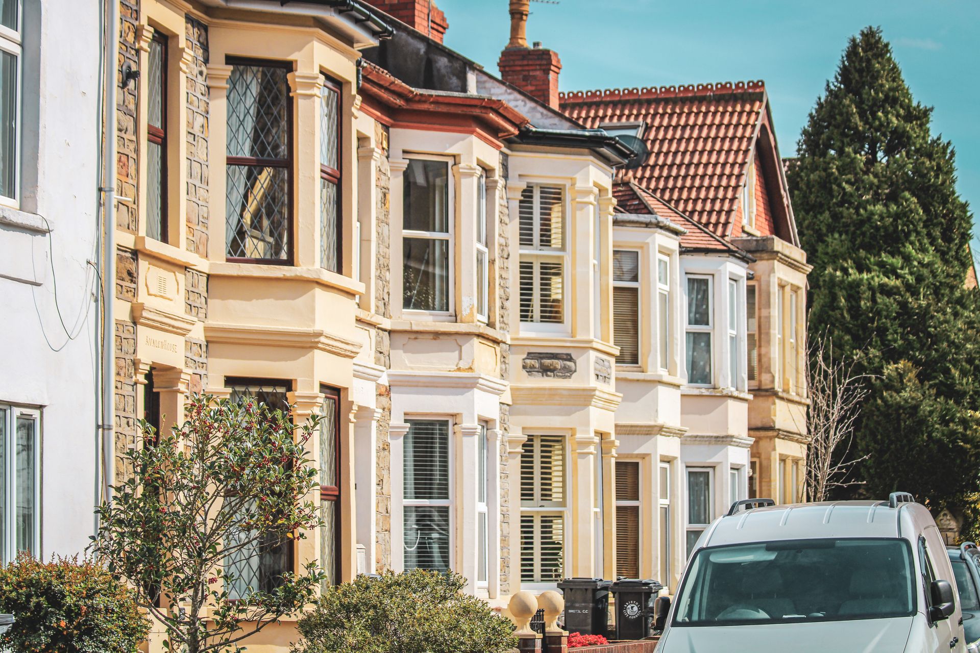 Row of elegant British townhouses