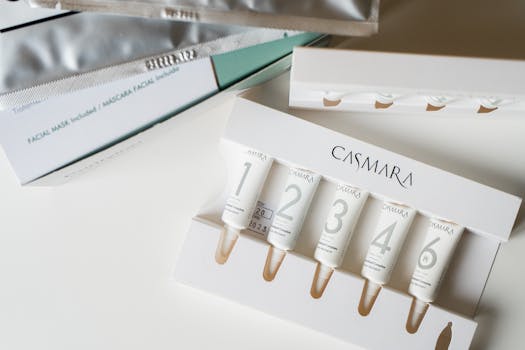 Elegant close-up of skincare products displayed on a white surface, perfect for beauty and health themes.