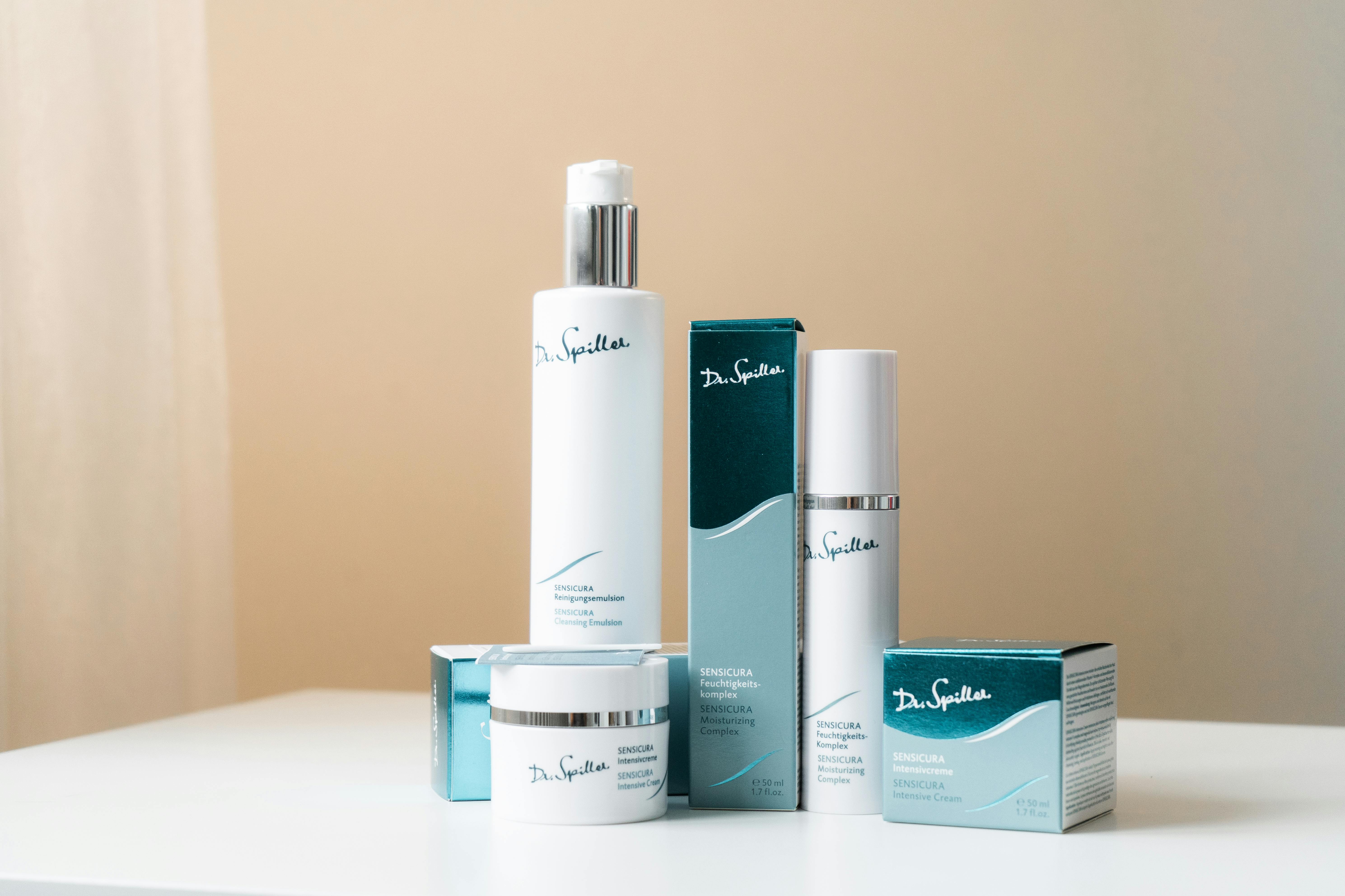 Sophisticated arrangement of Dr. Spiller skin care products, perfect for beauty industry marketing.