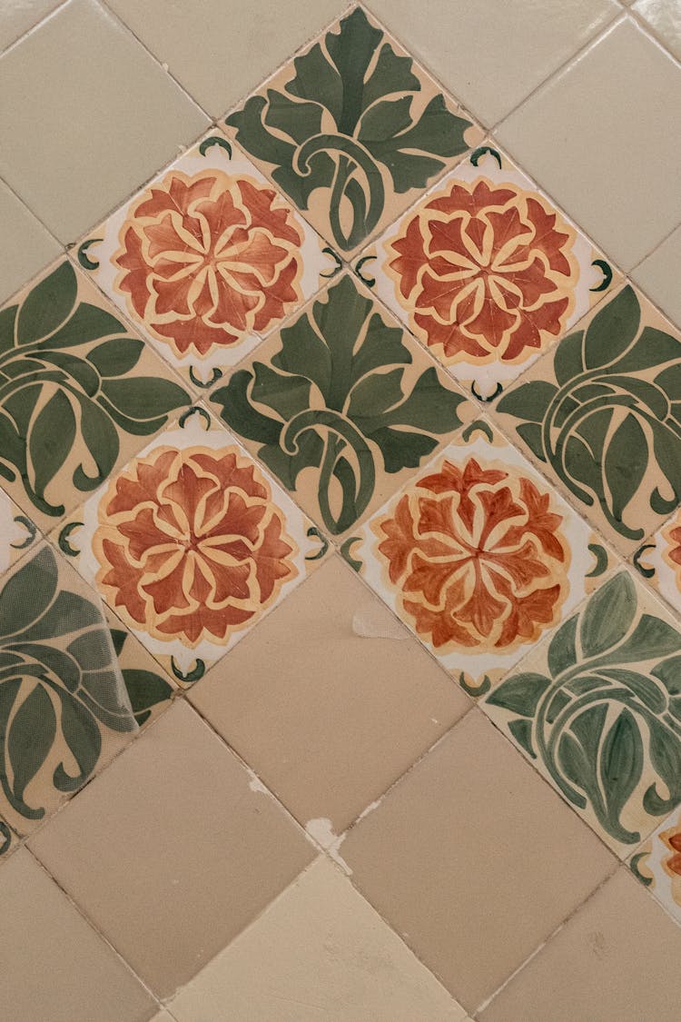 Close-Up Shot Of Floral Floor Tiles