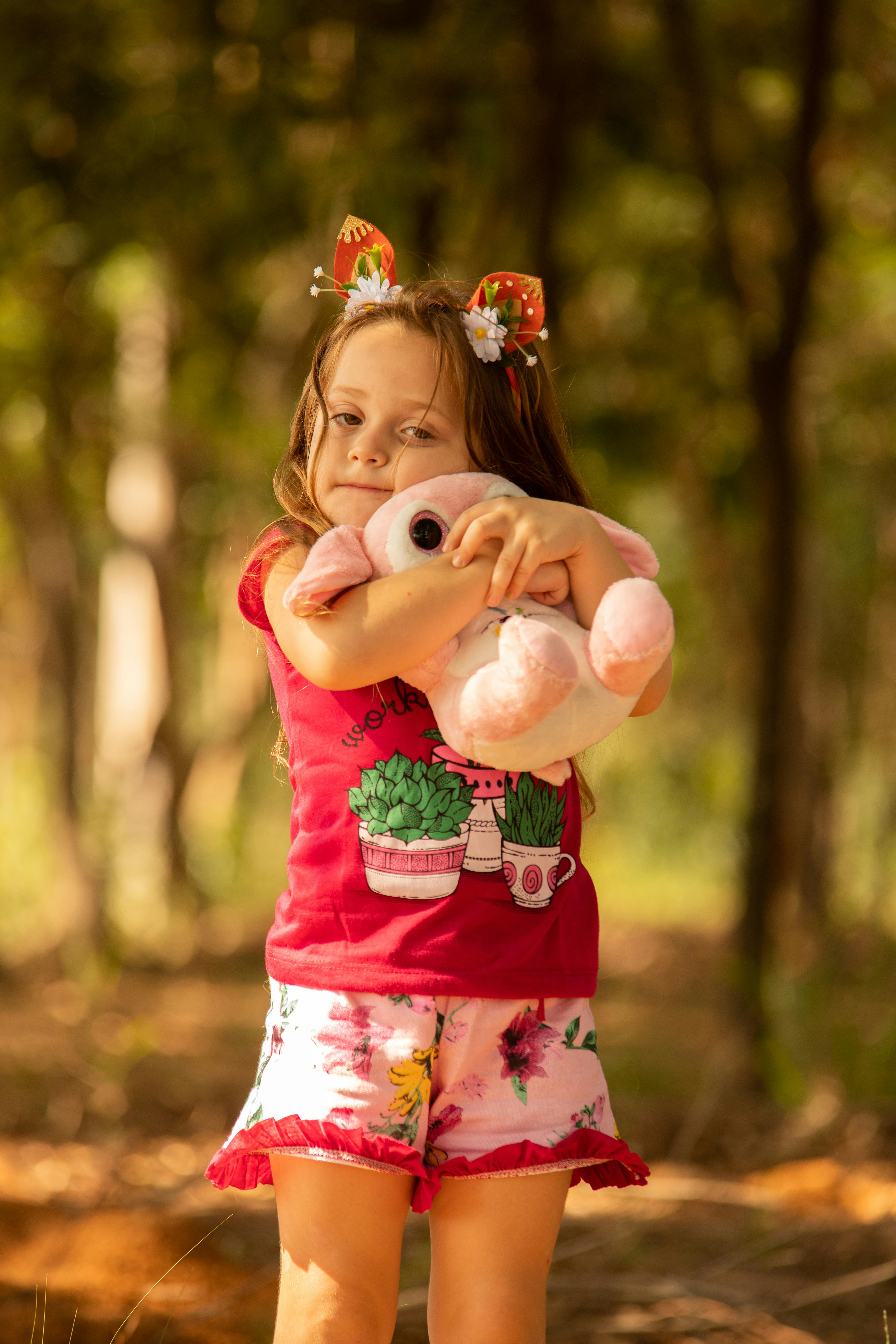 Little Cute Girl with Big Teddy Bear Stock Photo - Image of