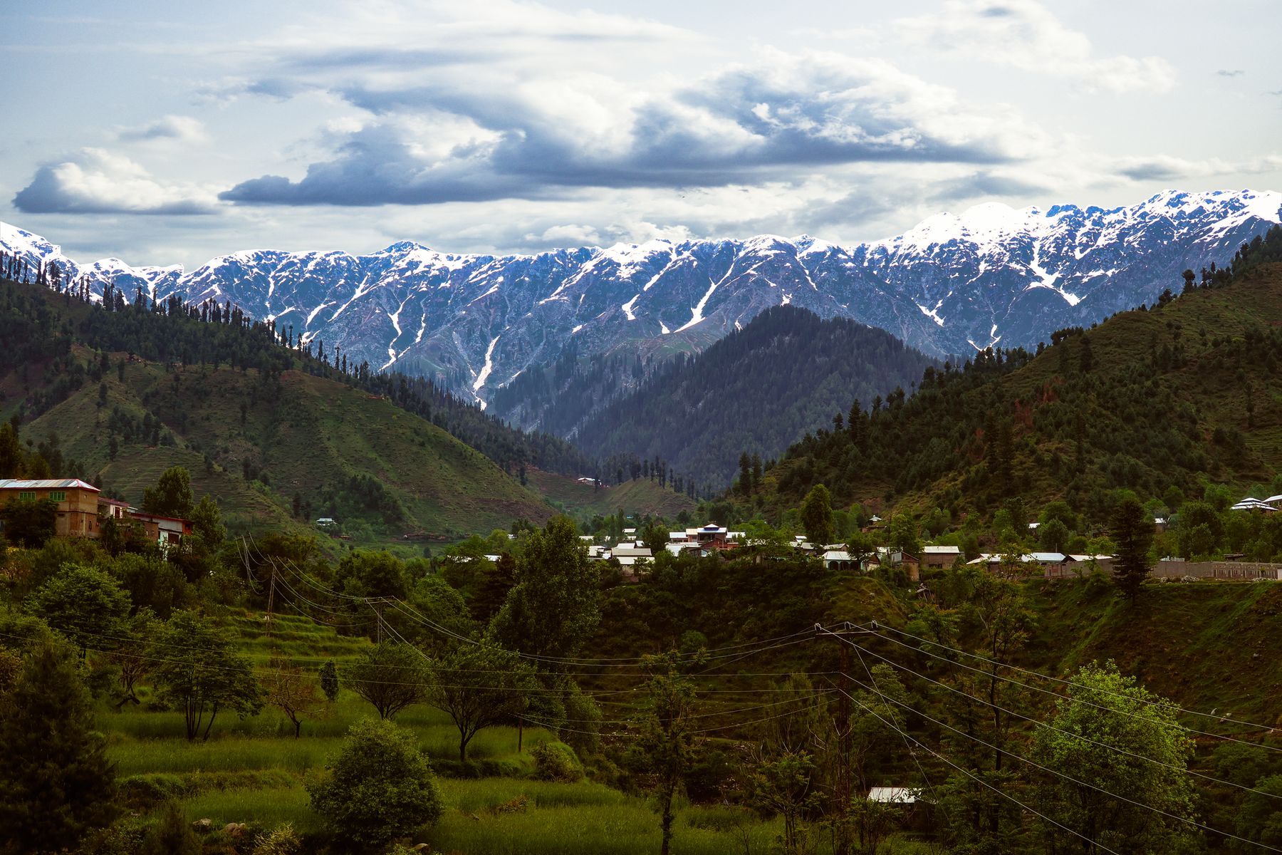 Snow-capped peaks above the forested Swat valley