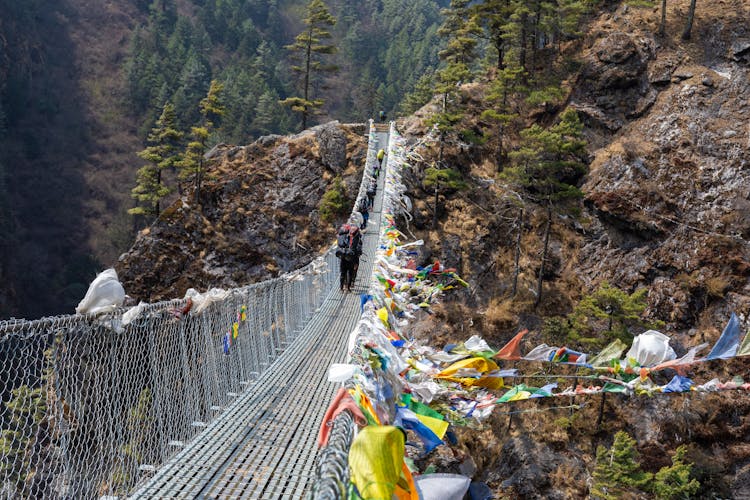 Hanging Hillary Bridge Between Mountains 