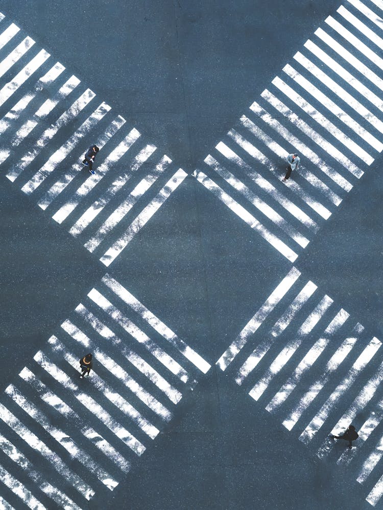 Aerial View Of Empty Zebra Crossing In Ginza, Tokyo, Japan