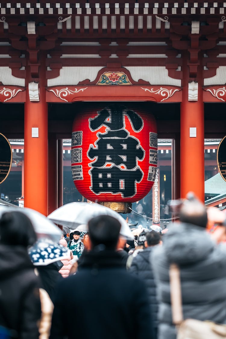 People Gathering At Shrine In Asakusa, Tokyo, Japan