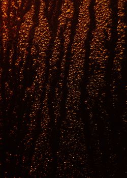 Captivating close-up of water droplets on glass with warm orange backlighting creating a moody abstract pattern.