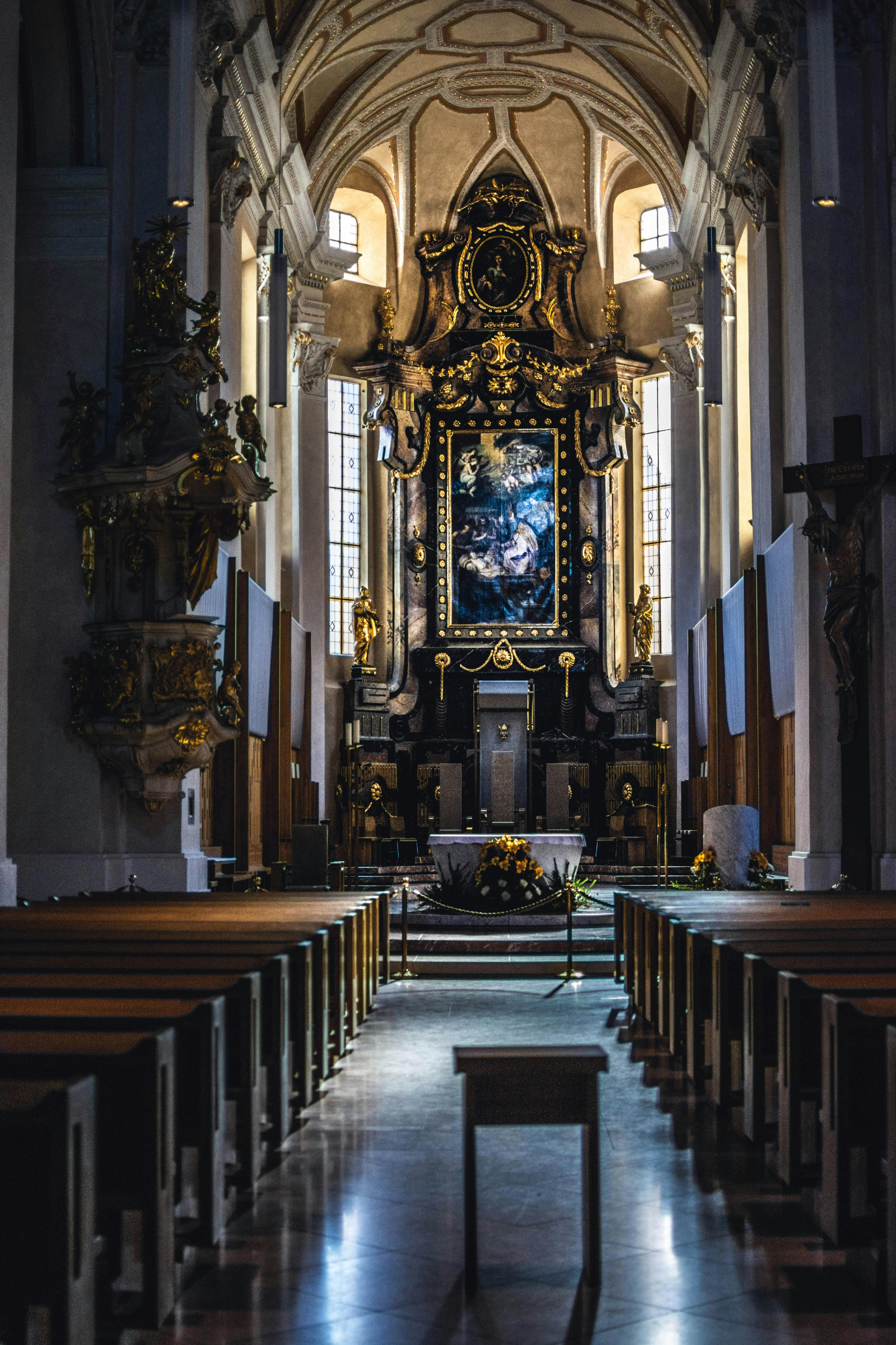 brown and black church interiro