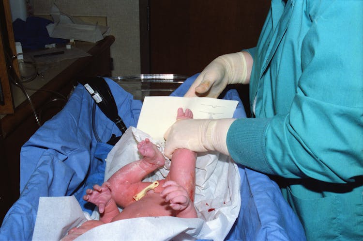 Newborn Baby Held By A Doctor 