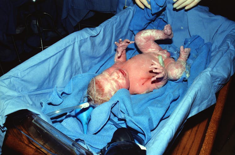 Newborn Baby In A Blue Textile 