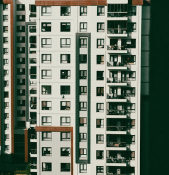 Contemporary urban apartment complex in Istanbul with balconies and windows