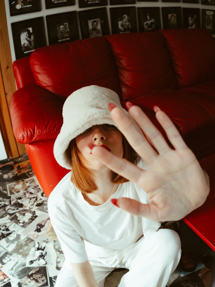 Woman Wearing A White Faux Fur Hat