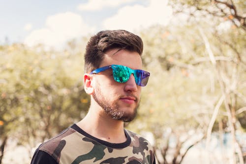 Free Man Wearing Shield Sunglasses Stock Photo