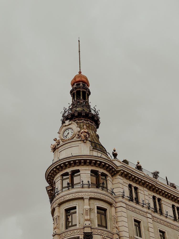 Low Angle Shot Of Four Seasons Hotel Madrid Under White Sky