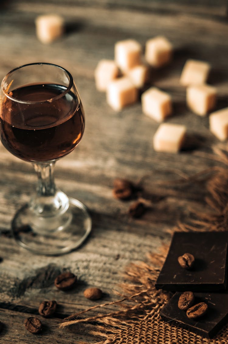 Coffee Liqueur On A Wine Glass