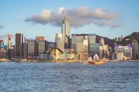 Hong Kong Skyline with Skyscrapers at Sunset
