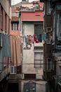 Laundry Drying on Line Between Houses