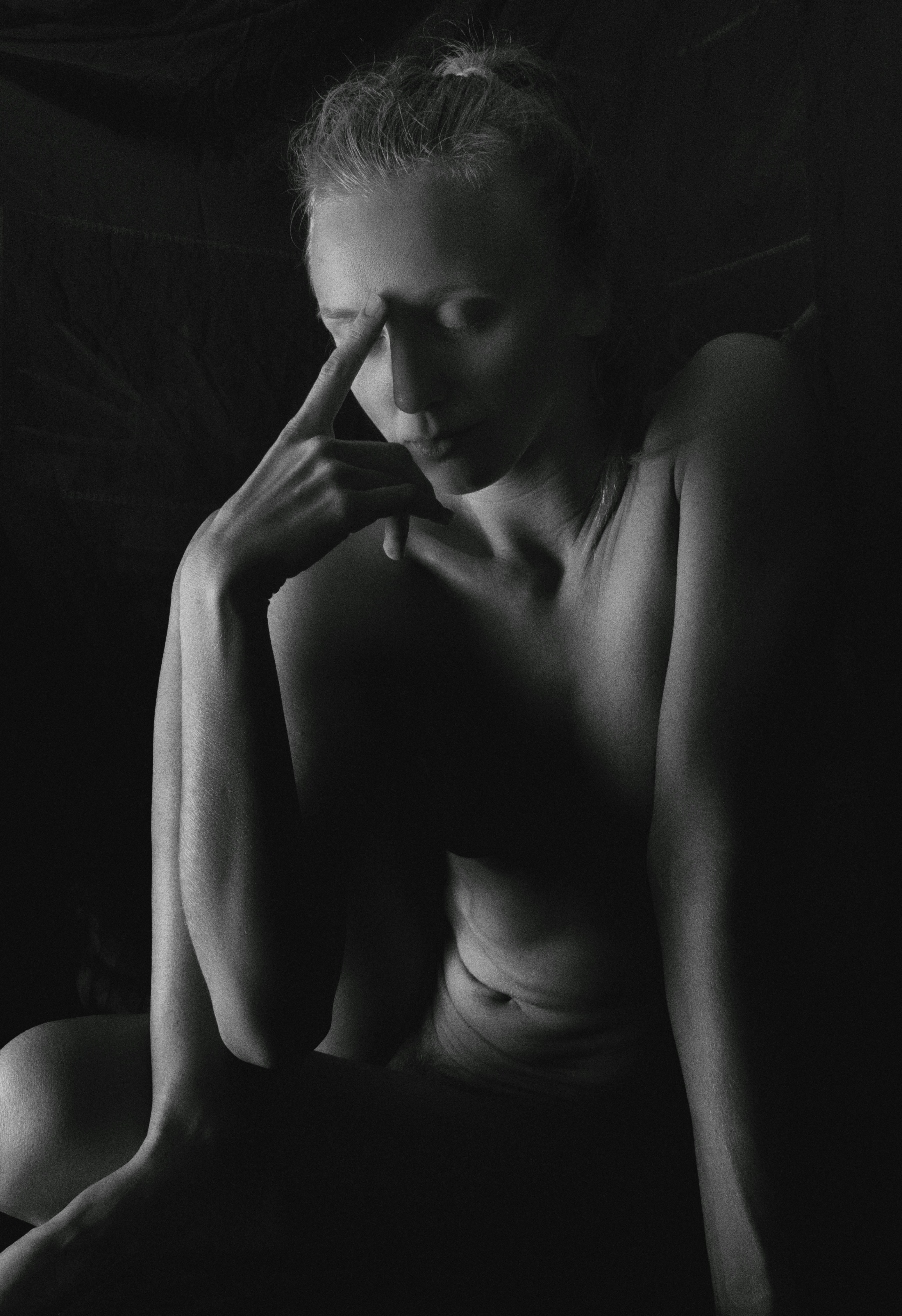 Black and White Photo of a Naked Woman with Eyes Closed · Free Stock Photo