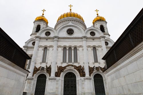 Free Stunning view of the Cathedral of Christ the Saviour with its iconic golden domes in Moscow, Russia. Stock Photo
