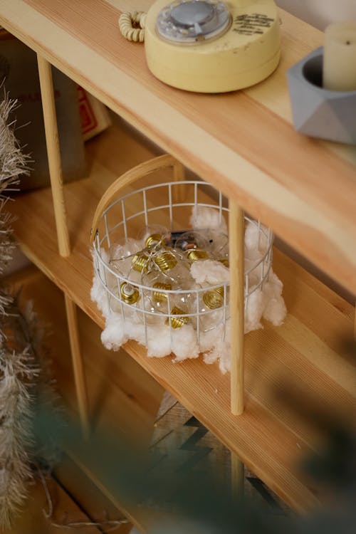 Lights in a Box on a Wooden Cabinet 