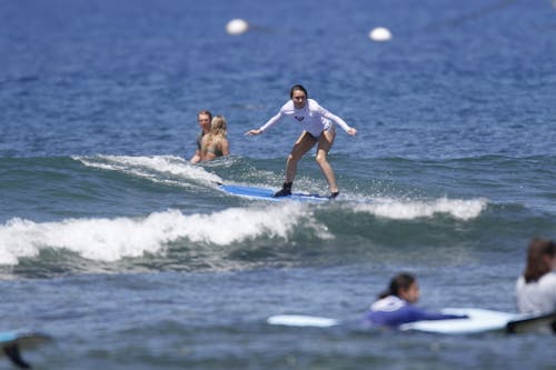 Woman Standing on Surfboard