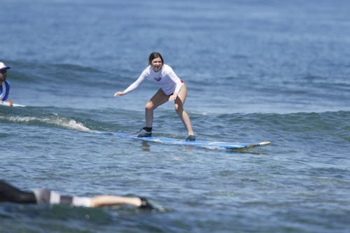Woman in White Swimwear Surfing